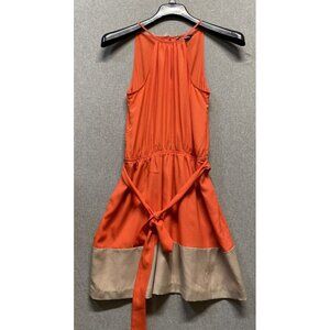 Express Womens Colorblock Dress Size Medium Orange Tan with Belt Strappy